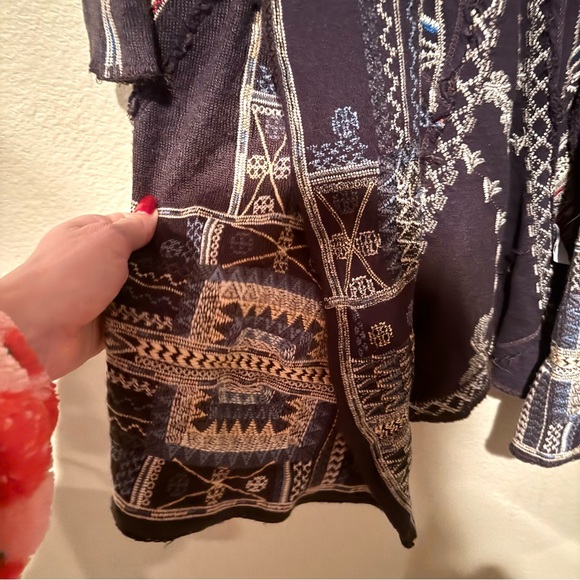 Johnny Was Biya Embroidered Long Sleeve Hooded Duster Cardigan Black Cream XS - Picture 4 of 7